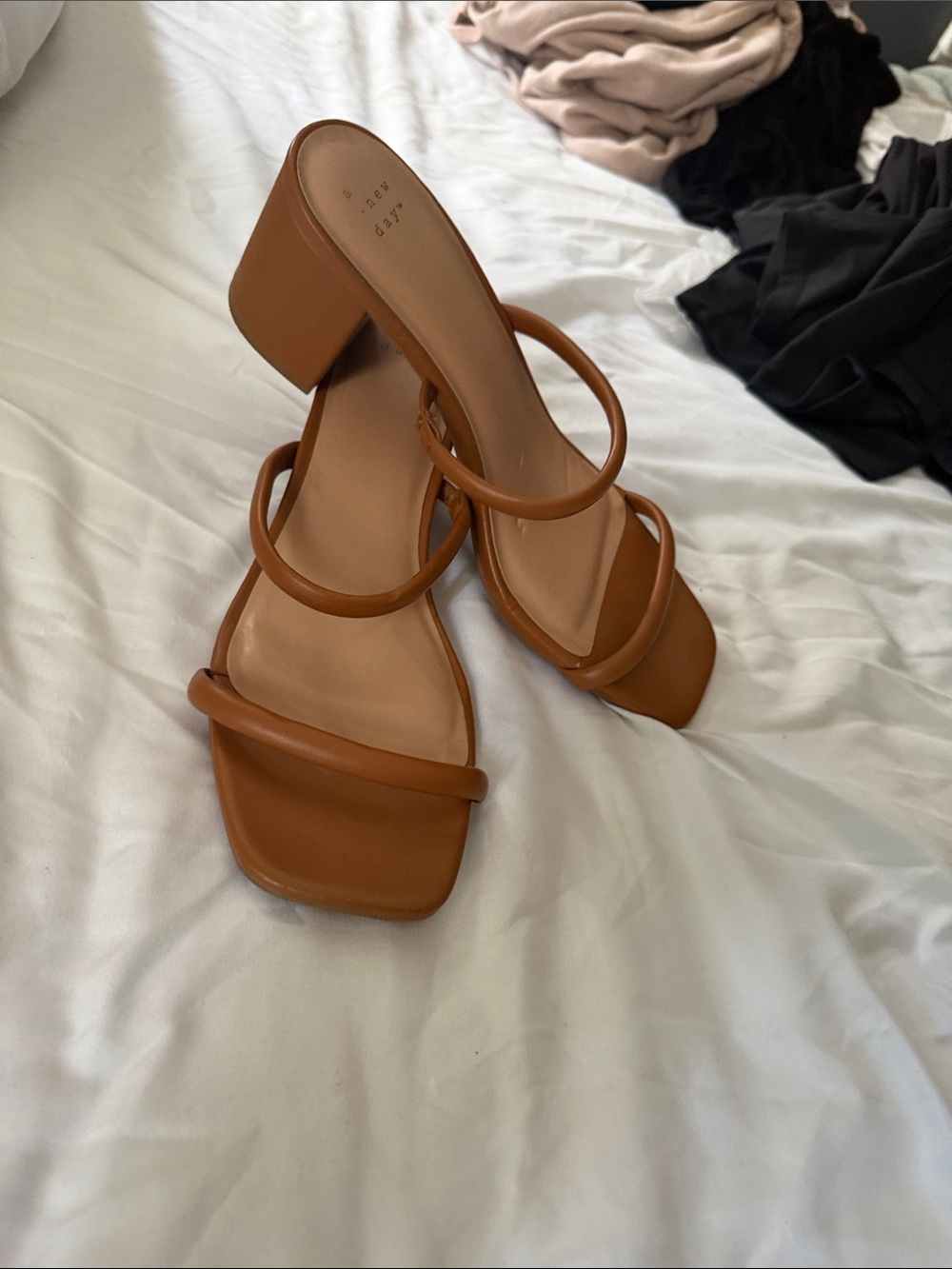 a new day Cognac Strappy Block Heel Sandals